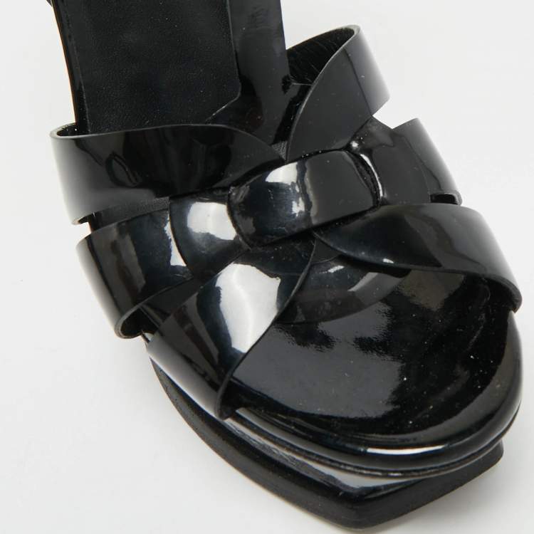 Pre Owned Saint Laurent Tribute Size 36 Black Patent Leather Platform Sandals