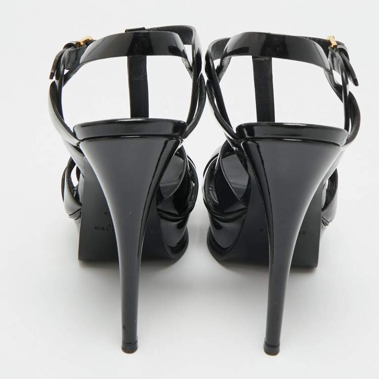 Pre Owned Saint Laurent Tribute Size 36 Black Patent Leather Platform Sandals