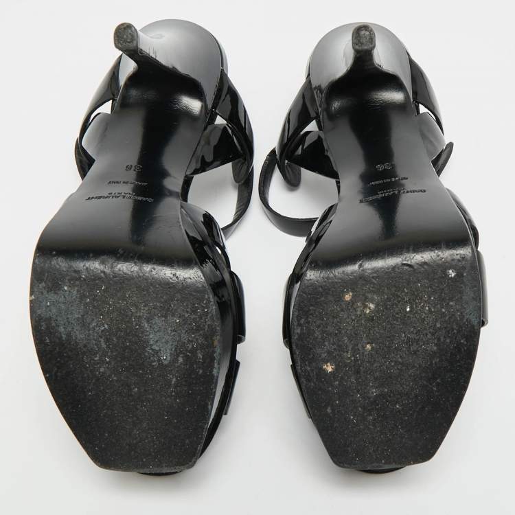 Pre Owned Saint Laurent Tribute Size 36 Black Patent Leather Platform Sandals