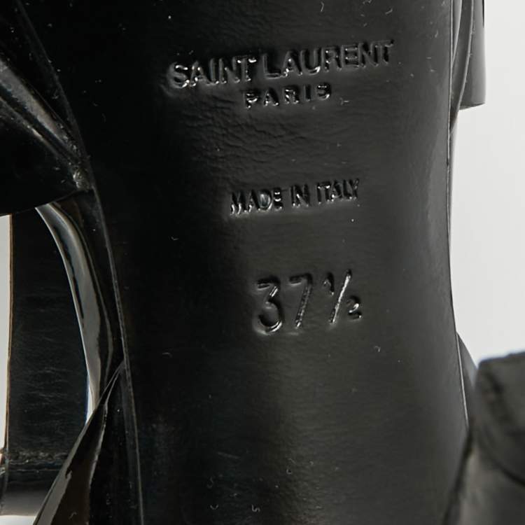 Pre Owned Saint Laurent Tribute Size 37.5 Blue Patent Leather Ankle Strap Sandals