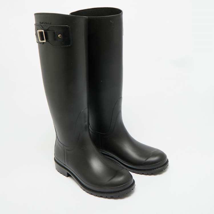 Pre Owned Saint Laurent Wellington Size 37 Black Rubber Rain Boots