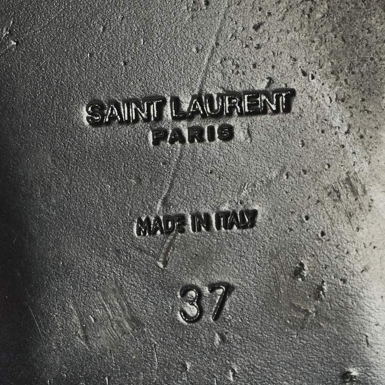 Pre Owned Saint Laurent Cassandra Size 37 Black Leather and Patent Leather Flat Sandals