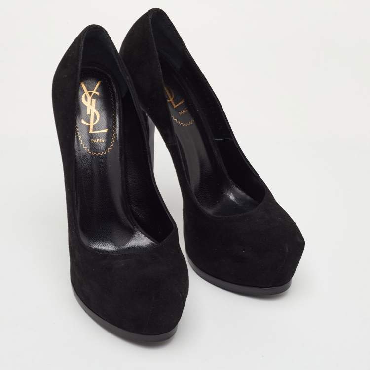 Pre Owned Saint Laurent Tribtoo Size 37.5 Black Suede Platform Pumps