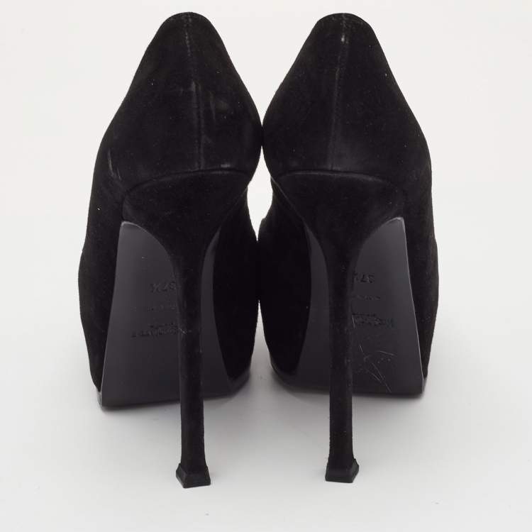 Pre Owned Saint Laurent Tribtoo Size 37.5 Black Suede Platform Pumps