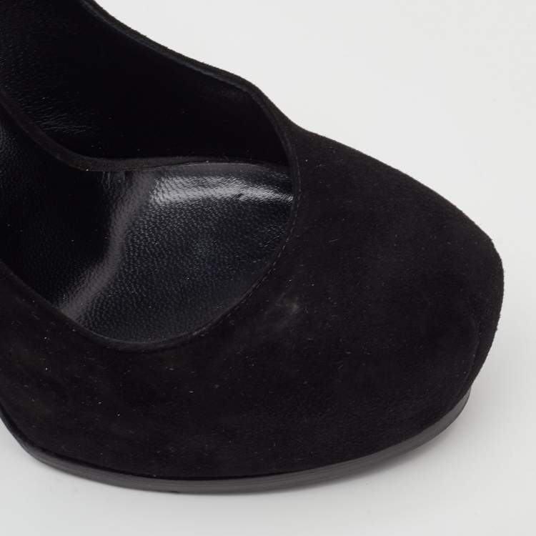 Pre Owned Saint Laurent Tribtoo Size 37.5 Black Suede Platform Pumps