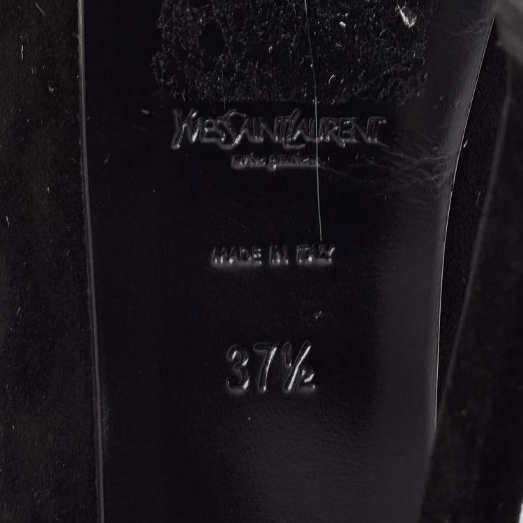 Pre Owned Saint Laurent Tribtoo Size 37.5 Black Suede Platform Pumps