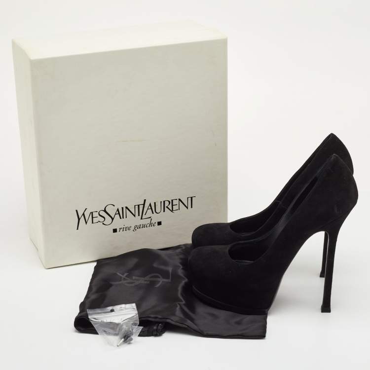Pre Owned Saint Laurent Tribtoo Size 37.5 Black Suede Platform Pumps
