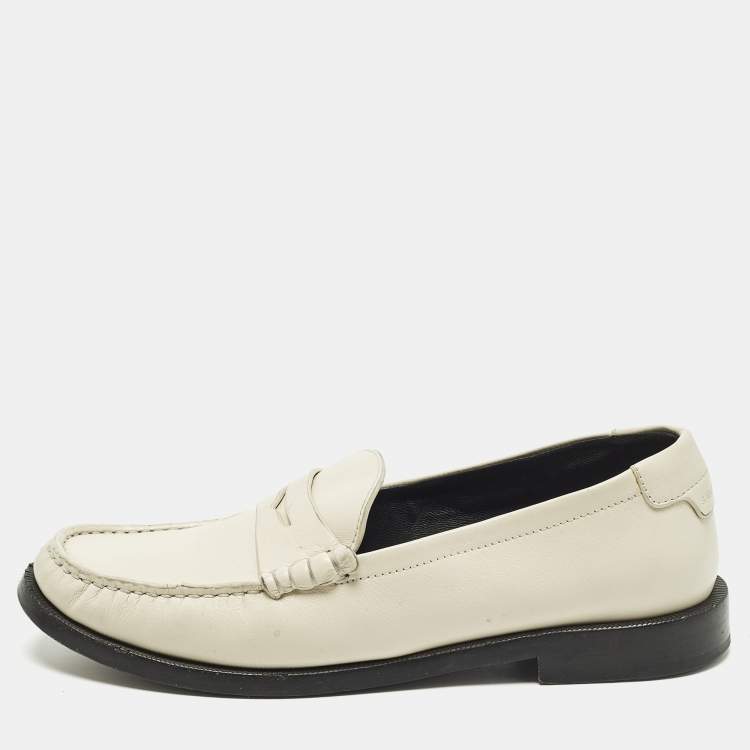 Pre Owned Saint Laurent Size 38 Cream Leather Loafers