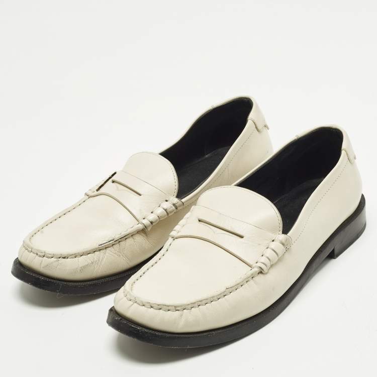 Pre Owned Saint Laurent Size 38 Cream Leather Loafers