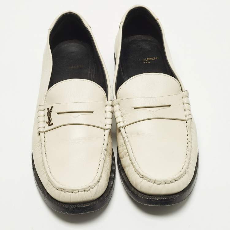 Pre Owned Saint Laurent Size 38 Cream Leather Loafers