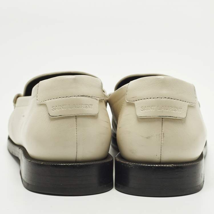Pre Owned Saint Laurent Size 38 Cream Leather Loafers