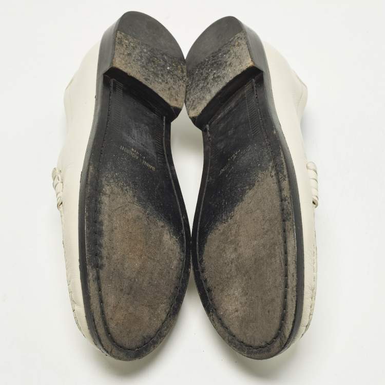 Pre Owned Saint Laurent Size 38 Cream Leather Loafers