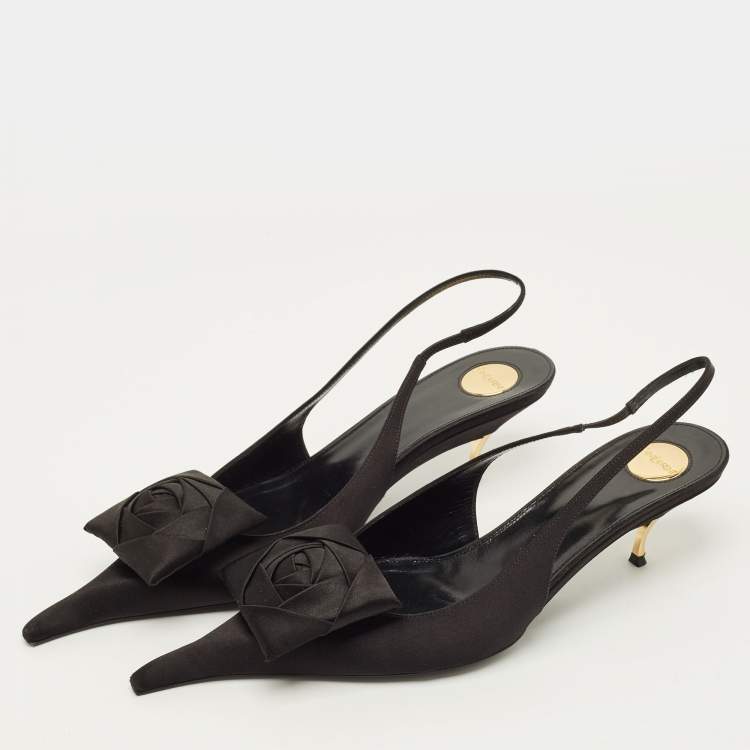 Pre Owned Saint Laurent  Dakota 50 Size 40.5 Black Satin Slingback Pumps