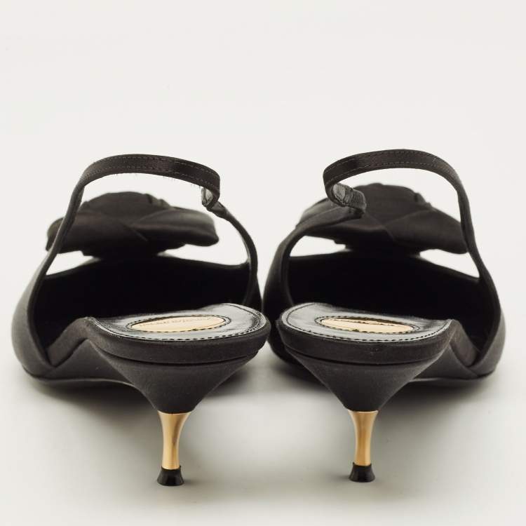 Pre Owned Saint Laurent  Dakota 50 Size 40.5 Black Satin Slingback Pumps