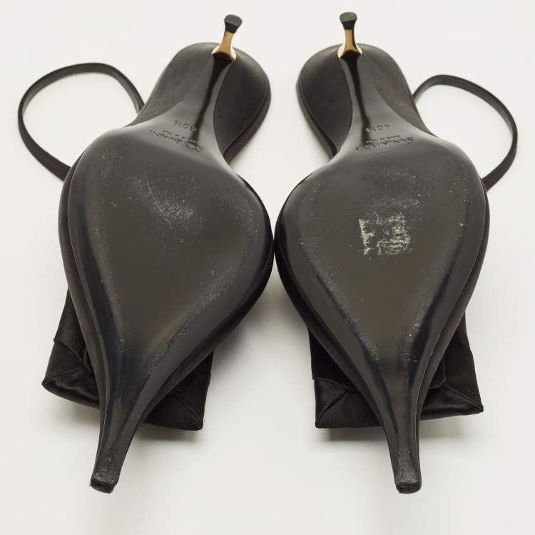 Pre Owned Saint Laurent  Dakota 50 Size 40.5 Black Satin Slingback Pumps