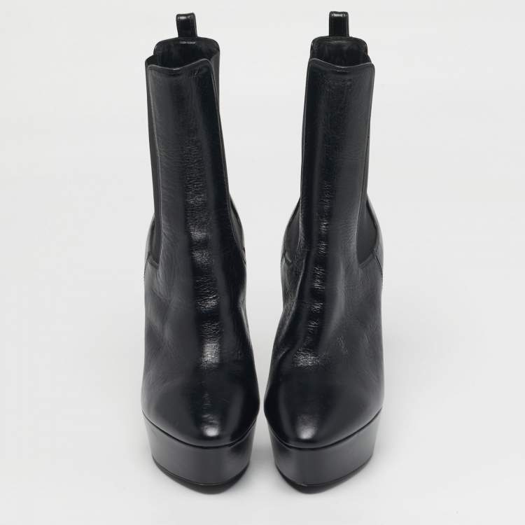 Pre Owned حذاء بوت كاحل سان لوران باريس سحاب نعل سميك أسود مقاس 38