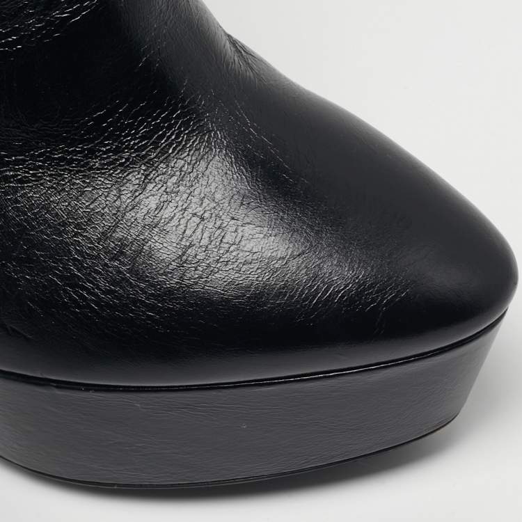 Pre Owned حذاء بوت كاحل سان لوران باريس سحاب نعل سميك أسود مقاس 38