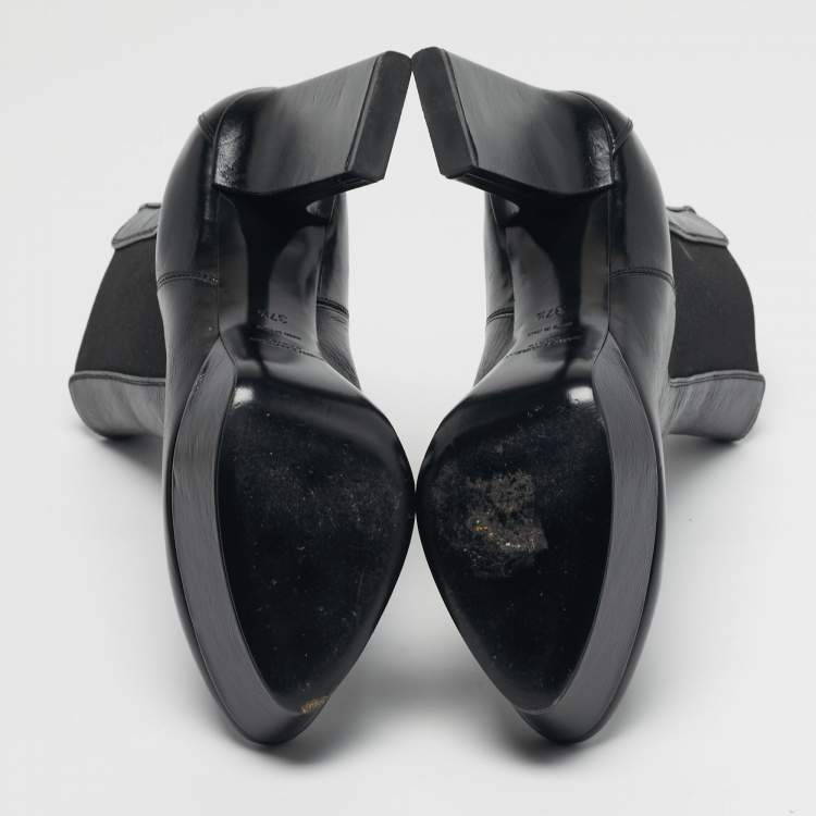 Pre Owned حذاء بوت كاحل سان لوران باريس سحاب نعل سميك أسود مقاس 38