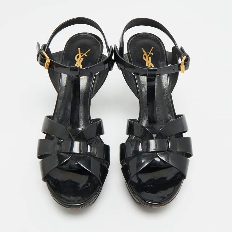 Pre Owned Saint Laurent Tribute Size 38.5 Black Patent Leather Ankle Strap Sandals