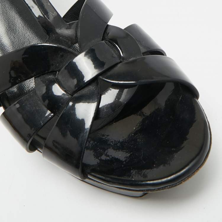 Pre Owned Saint Laurent Tribute Size 38.5 Black Patent Leather Ankle Strap Sandals
