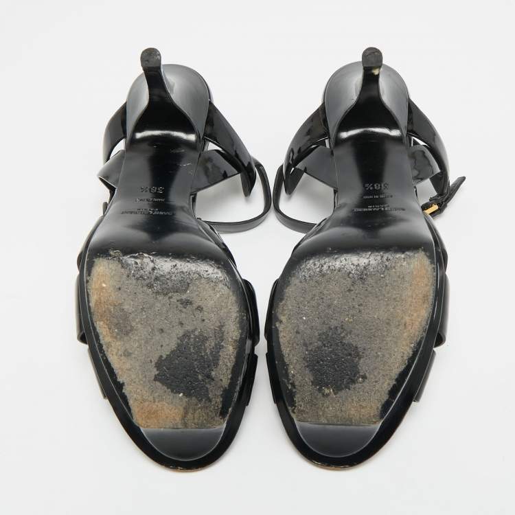 Pre Owned Saint Laurent Tribute Size 38.5 Black Patent Leather Ankle Strap Sandals