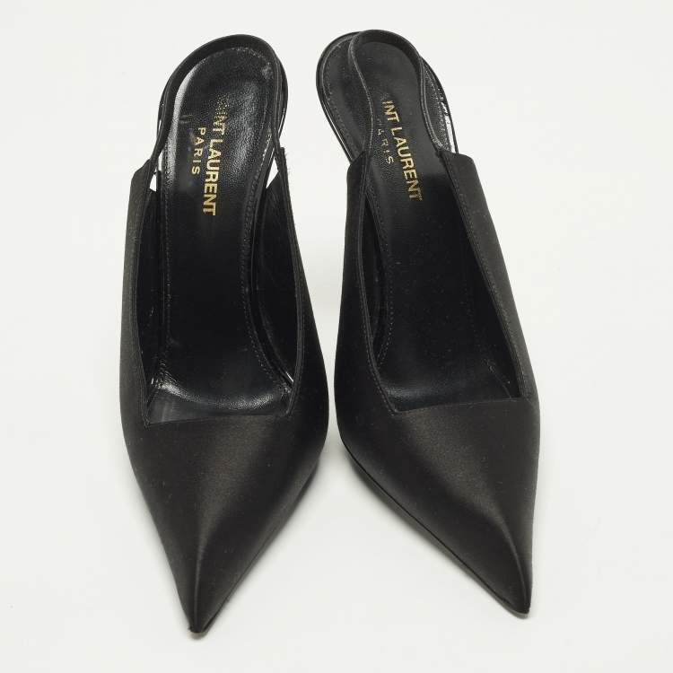 Pre Owned Saint Laurent Paris Raven Size 39 Black Satin Slingback Pumps
