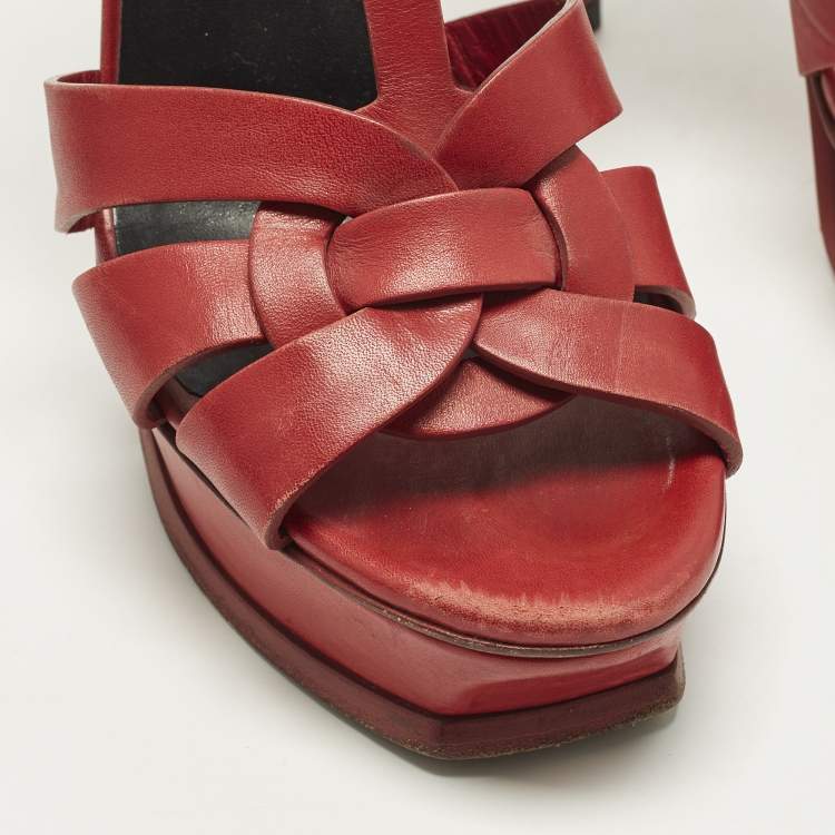 Pre Owned Saint Laurent Tribute Size 39 Red Leather Ankle Strap Sandals