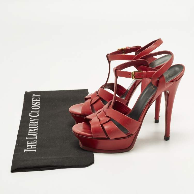 Pre Owned Saint Laurent Tribute Size 39 Red Leather Ankle Strap Sandals