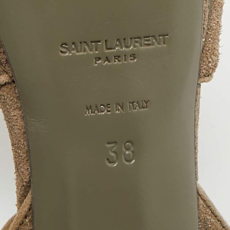 Pre Owned Saint Laurent Tribute Size 38 Grey Texture Suede Platform Sandals