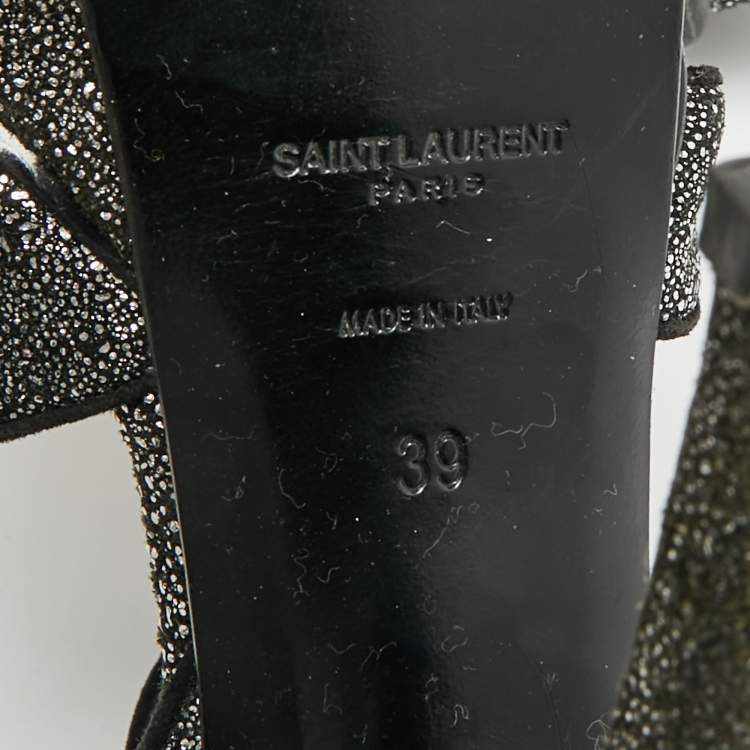 Pre Owned Saint Laurent  Tribute Size 39 Black/Silver Glitter Suede Platform Sandals