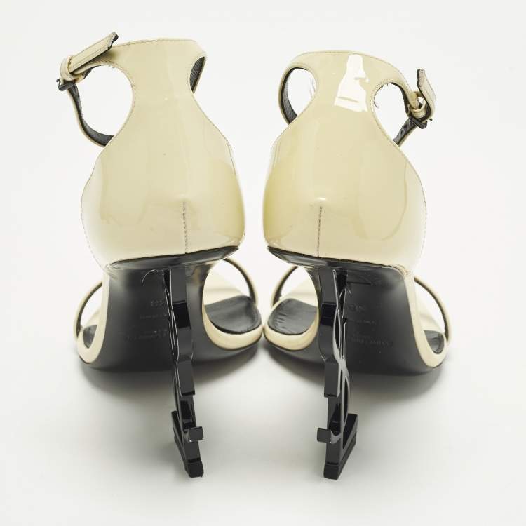 Pre Owned Saint Laurent Opyum Size 38 Cream Patent Leather Ankle Strap Sandals