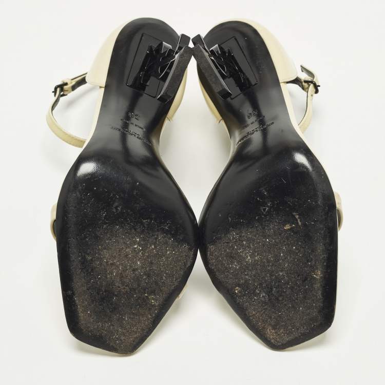 Pre Owned Saint Laurent Opyum Size 38 Cream Patent Leather Ankle Strap Sandals