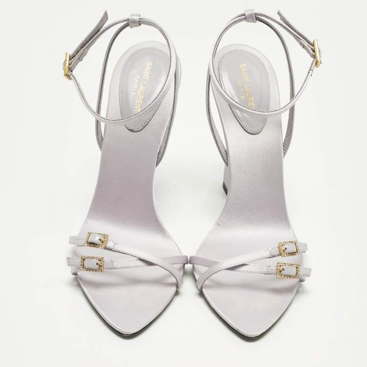Pre Owned Saint Laurent lila110 Size 39.5 Grey Satin Ankle Strap Sandals