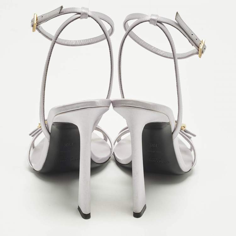 Pre Owned Saint Laurent lila110 Size 39.5 Grey Satin Ankle Strap Sandals