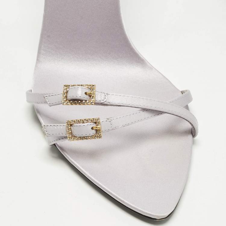 Pre Owned Saint Laurent lila110 Size 39.5 Grey Satin Ankle Strap Sandals
