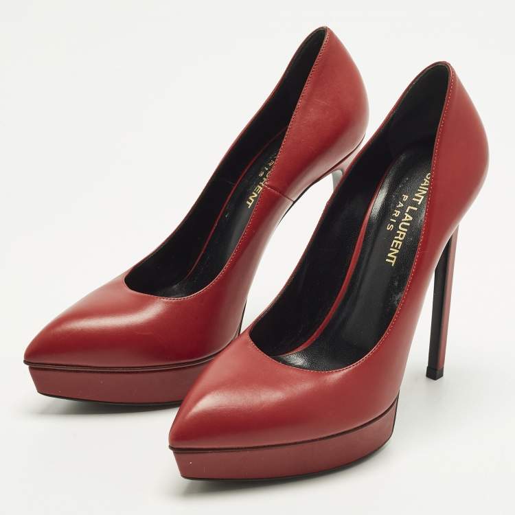 Pre Owned Saint Laurent Tribtoo Size 37 Red Leather Platform Pumps