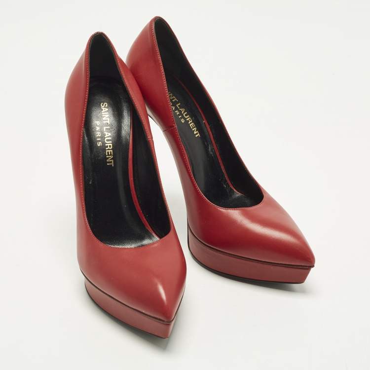 Pre Owned Saint Laurent Tribtoo Size 37 Red Leather Platform Pumps