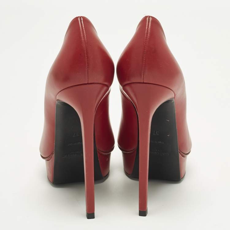 Pre Owned Saint Laurent Tribtoo Size 37 Red Leather Platform Pumps
