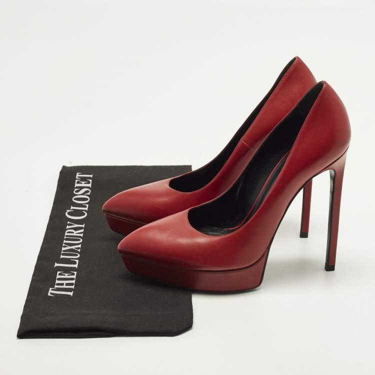 Pre Owned Saint Laurent Tribtoo Size 37 Red Leather Platform Pumps