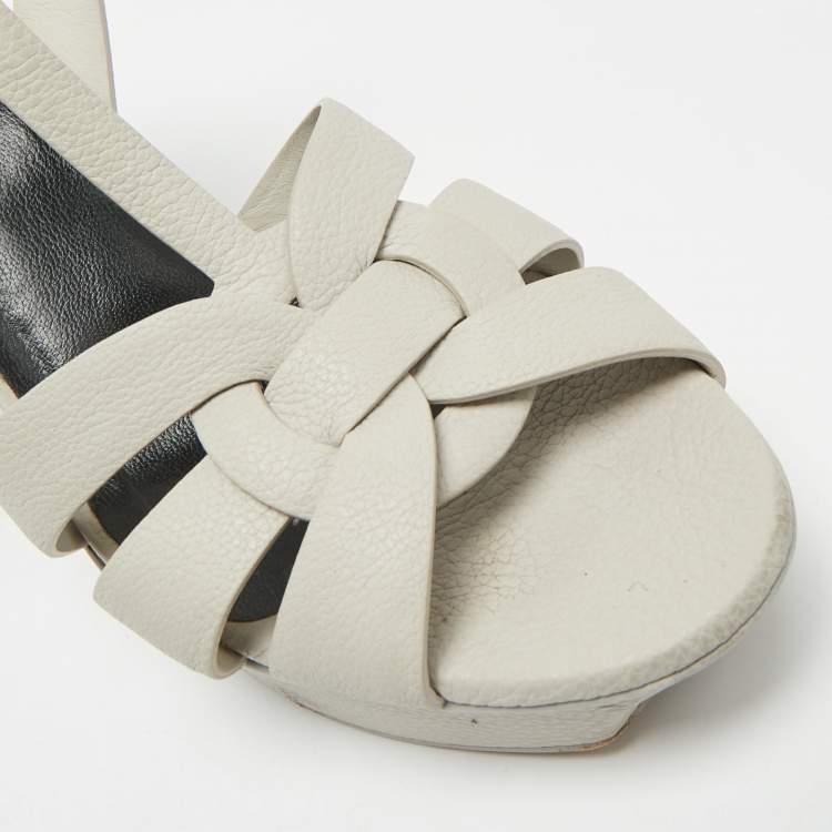 Pre Owned Saint Laurent Tribute Size 37 Grey Leather Ankle Strap Sandals