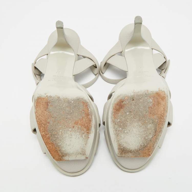 Pre Owned Saint Laurent Tribute Size 37 Grey Leather Ankle Strap Sandals