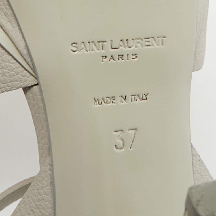 Pre Owned Saint Laurent Tribute Size 37 Grey Leather Ankle Strap Sandals