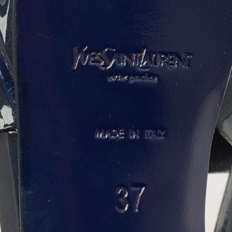 Pre Owned Saint Laurent Tribute Size 37 Navy Blue Patent Leather Platform Sandals