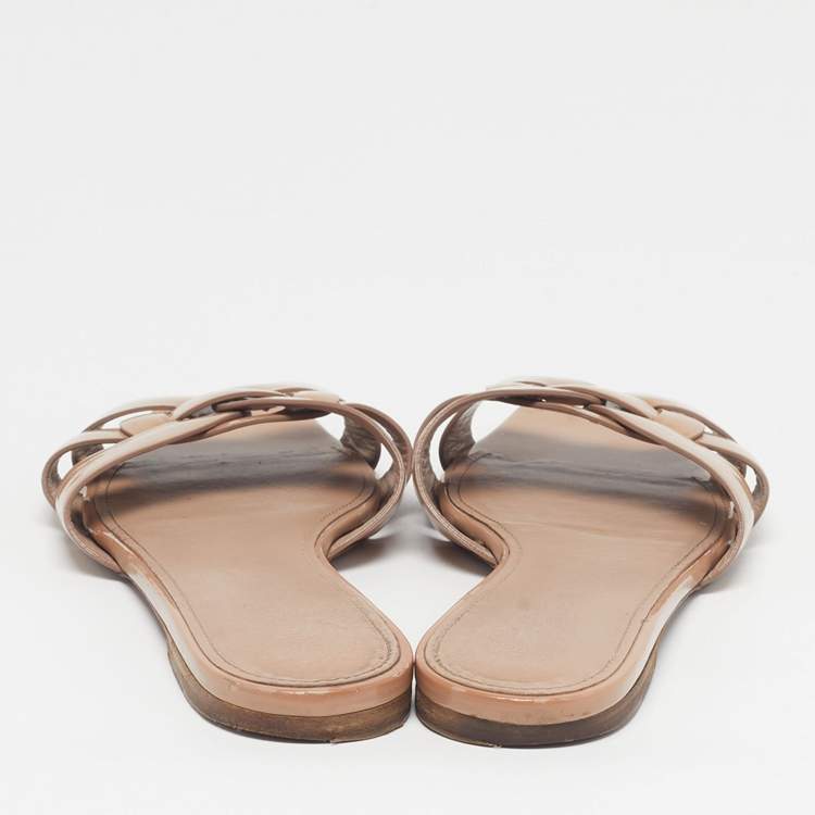 Pre Owned Saint Laurent Tribute Size 40 Beige Patent Leather Flat Sandals