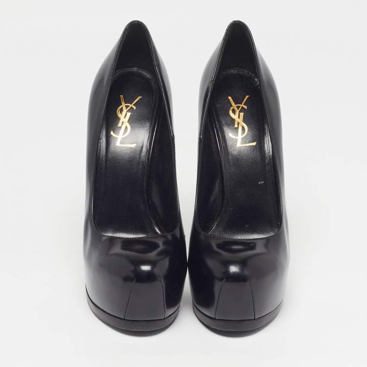 Pre Owned Saint Laurent Tribtoo Size 37.5 Black Leather Platform Pumps