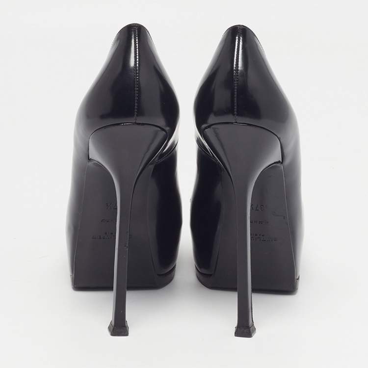 Pre Owned Saint Laurent Tribtoo Size 37.5 Black Leather Platform Pumps