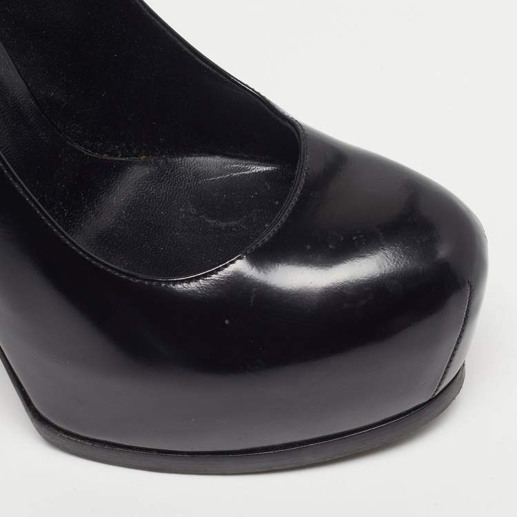 Pre Owned Saint Laurent Tribtoo Size 37.5 Black Leather Platform Pumps