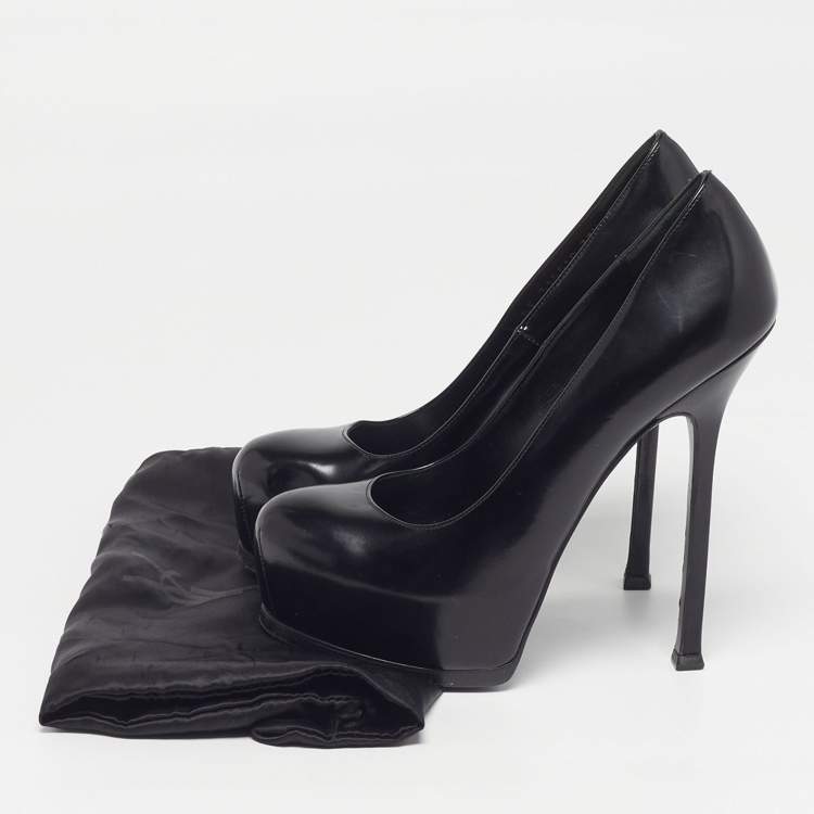 Pre Owned Saint Laurent Tribtoo Size 37.5 Black Leather Platform Pumps