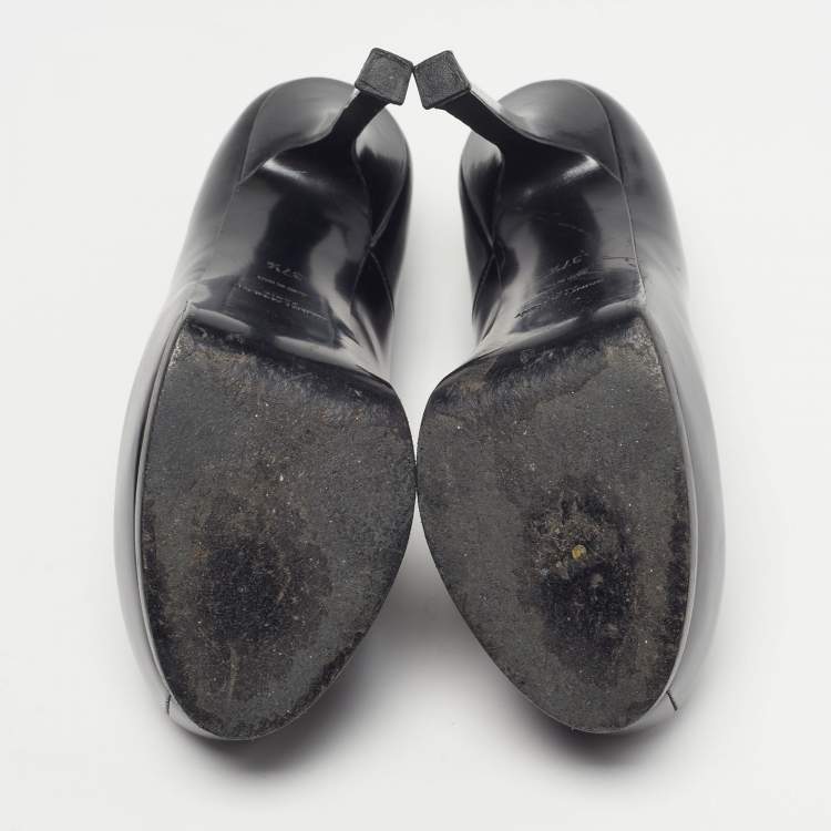 Pre Owned Saint Laurent Tribtoo Size 37.5 Black Leather Platform Pumps