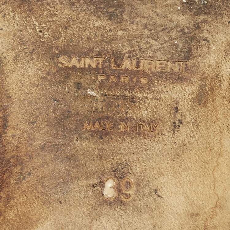 Pre Owned Saint Laurent Tribute Size 39 Silver Leather Flat Slide